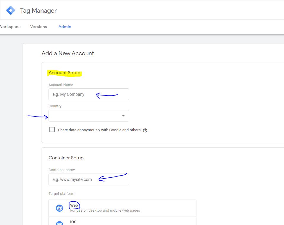 tag manager accountform